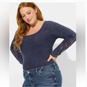 Torrid Ribbed Crochet Long Sleeve Top Cotton Modal Plus Size 5X Blue